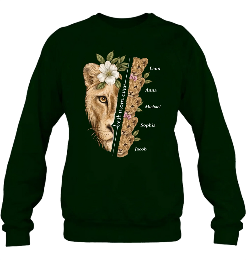 Personalized Lion Mom Shirt/ Hoodie with Kids Names – Best Mom Ever Custom Family Shirt, Mother’s Day Gift for Mom from Children with up to 5 Kids