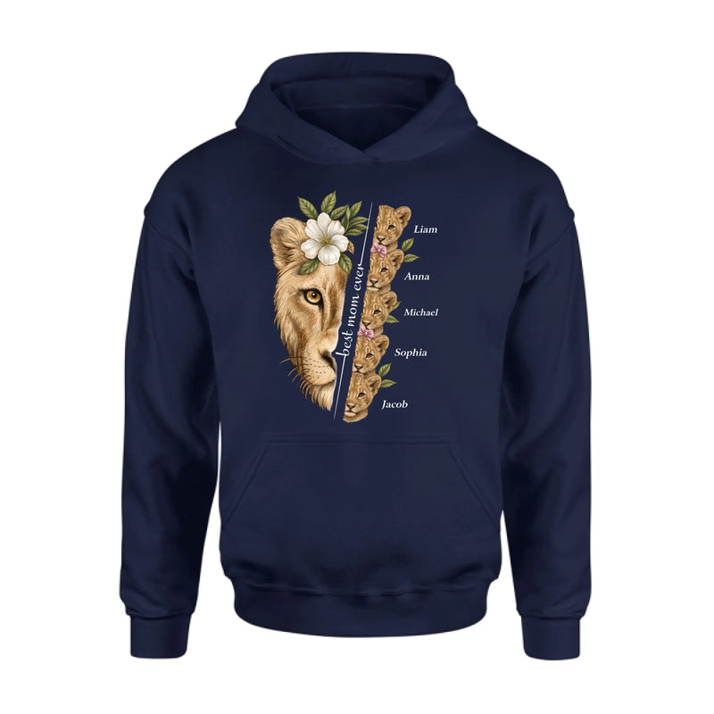 Personalized Lion Mom Shirt/ Hoodie with Kids Names – Best Mom Ever Custom Family Shirt, Mother’s Day Gift for Mom from Children with up to 5 Kids