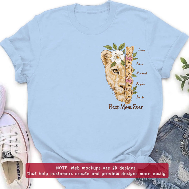Personalized Lion Mom Embroidered Shirt/ Hoodie with Kids Names – Best Mom Ever Custom Family Shirt, Mother’s Day Gift for Mom from Children with up to 5 Kids