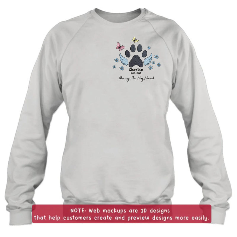 Personalized Embroidered Pet Memorial Embroidered Shirt/ Hoodie – Custom Paw Print Angel Wings Embroidery Shirt, Dog Memorial Gift with Name & Dates