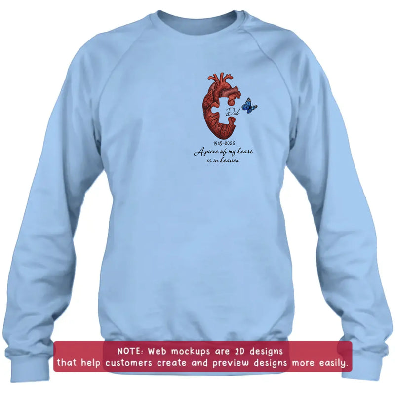 Personalized Memorial Heart Puzzle Embroidered Shirt/ Hoodie – Remembrance Gift Idea – A Piece Of My Heart Is In Heaven