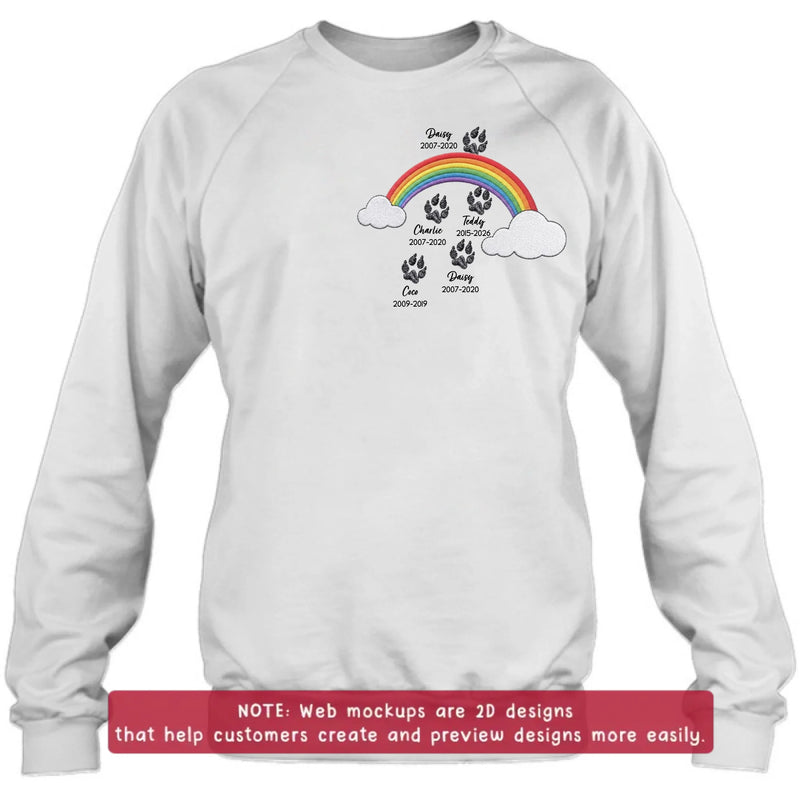 Personalized Rainbow Bridge Pet Memorial Embroidered Shirt/ Hoodie - Custom Dog Memorial, Pet Loss Remembrance Gift with Up to 5 Pet Names & Dates