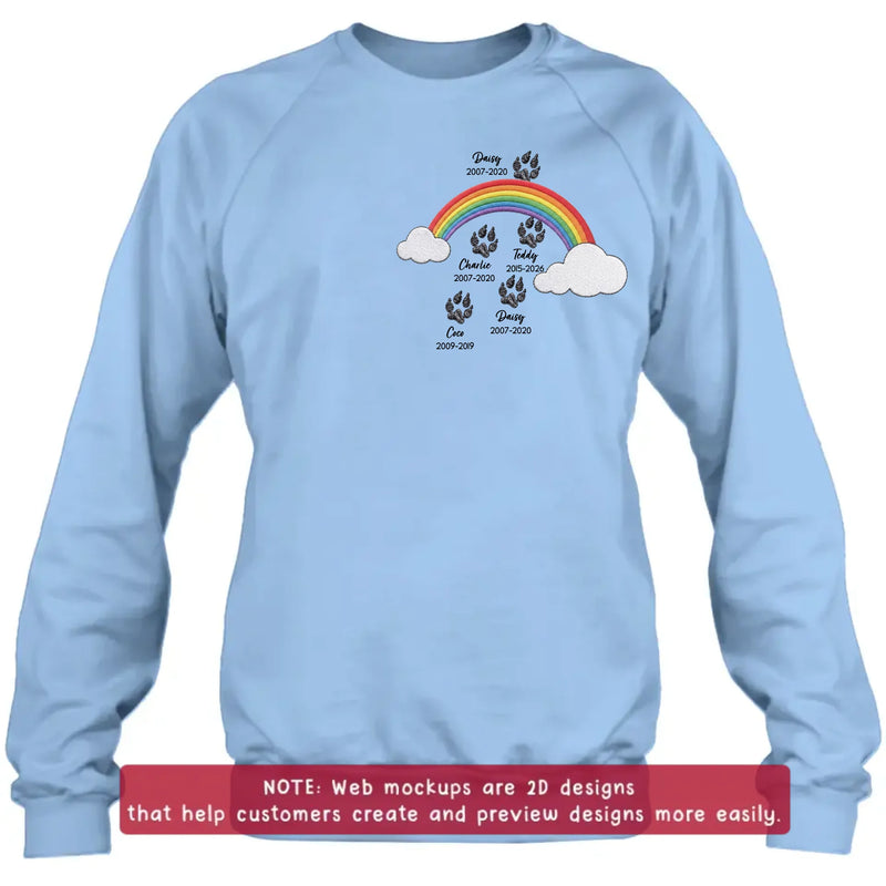 Personalized Rainbow Bridge Pet Memorial Embroidered Shirt/ Hoodie - Custom Dog Memorial, Pet Loss Remembrance Gift with Up to 5 Pet Names & Dates