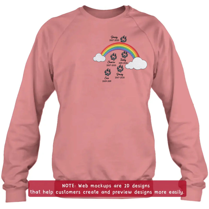Personalized Rainbow Bridge Pet Memorial Embroidered Shirt/ Hoodie - Custom Dog Memorial, Pet Loss Remembrance Gift with Up to 5 Pet Names & Dates