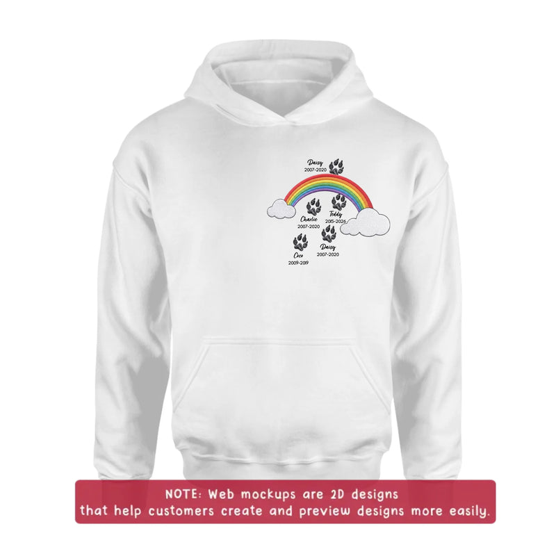 Personalized Rainbow Bridge Pet Memorial Embroidered Shirt/ Hoodie - Custom Dog Memorial, Pet Loss Remembrance Gift with Up to 5 Pet Names & Dates