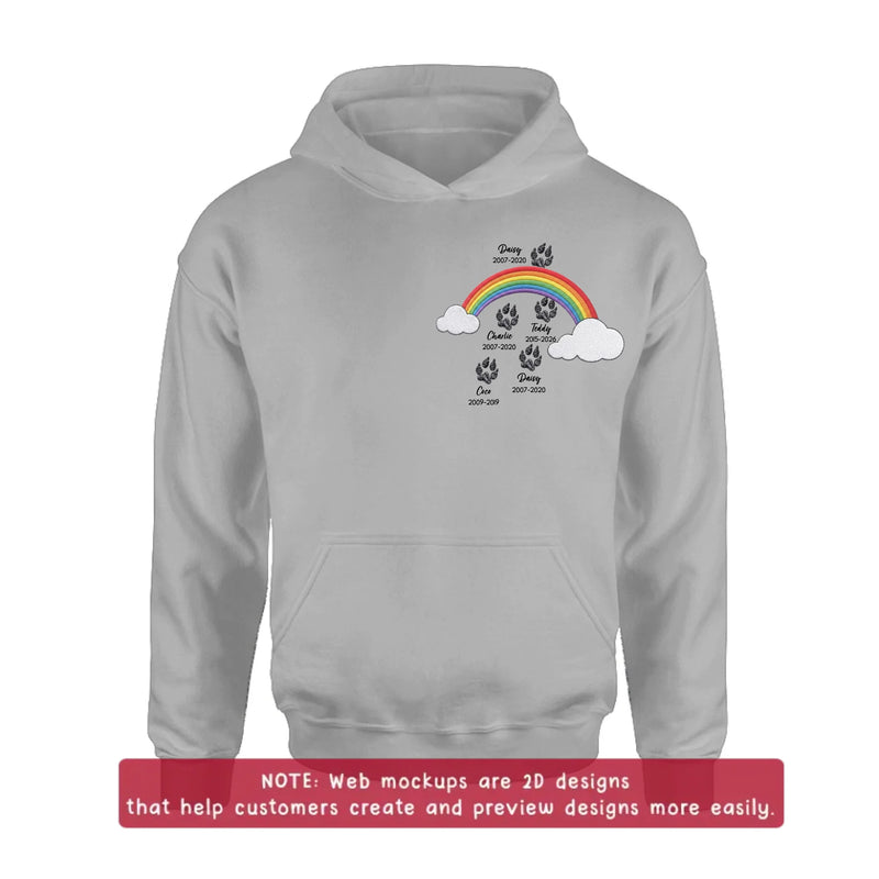Personalized Rainbow Bridge Pet Memorial Embroidered Shirt/ Hoodie - Custom Dog Memorial, Pet Loss Remembrance Gift with Up to 5 Pet Names & Dates