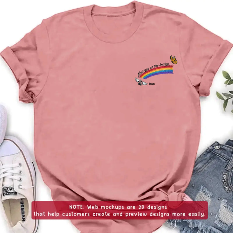 Personalized Rainbow Bridge Pet Memorial Embroidered Shirt/ Hoodie - Pet Loss Remembrance Gift with Up to 5 Pet Names - Meet You At The Bridge