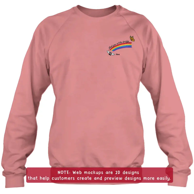 Personalized Rainbow Bridge Pet Memorial Embroidered Shirt/ Hoodie - Pet Loss Remembrance Gift with Up to 5 Pet Names - Meet You At The Bridge