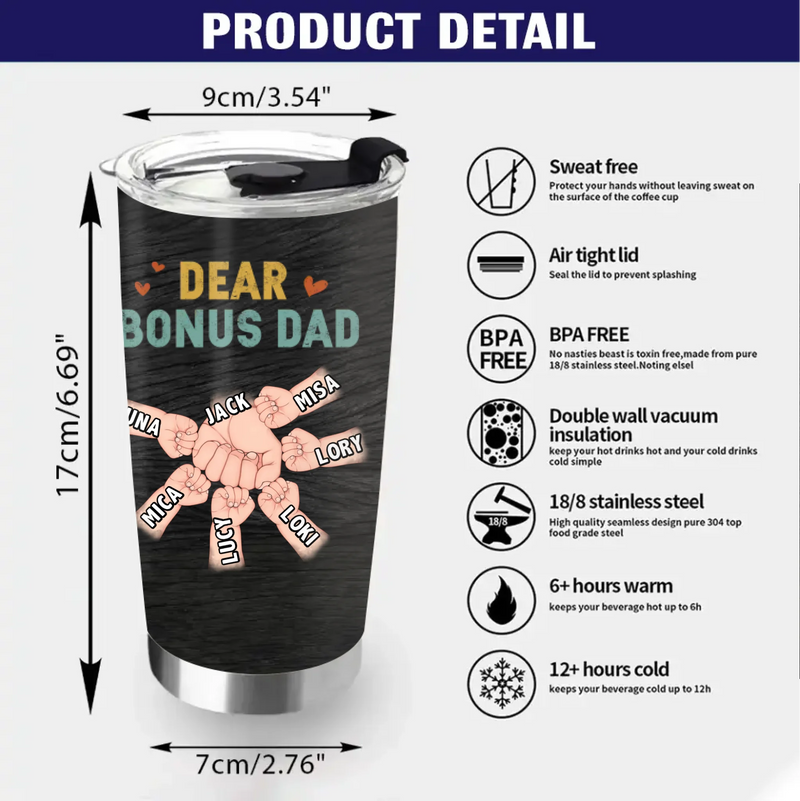 Personalized Bonus Dad Tumbler - Gift Idea For Father's Day - Thank you for being my step dad - Dad with up to 6 Kids