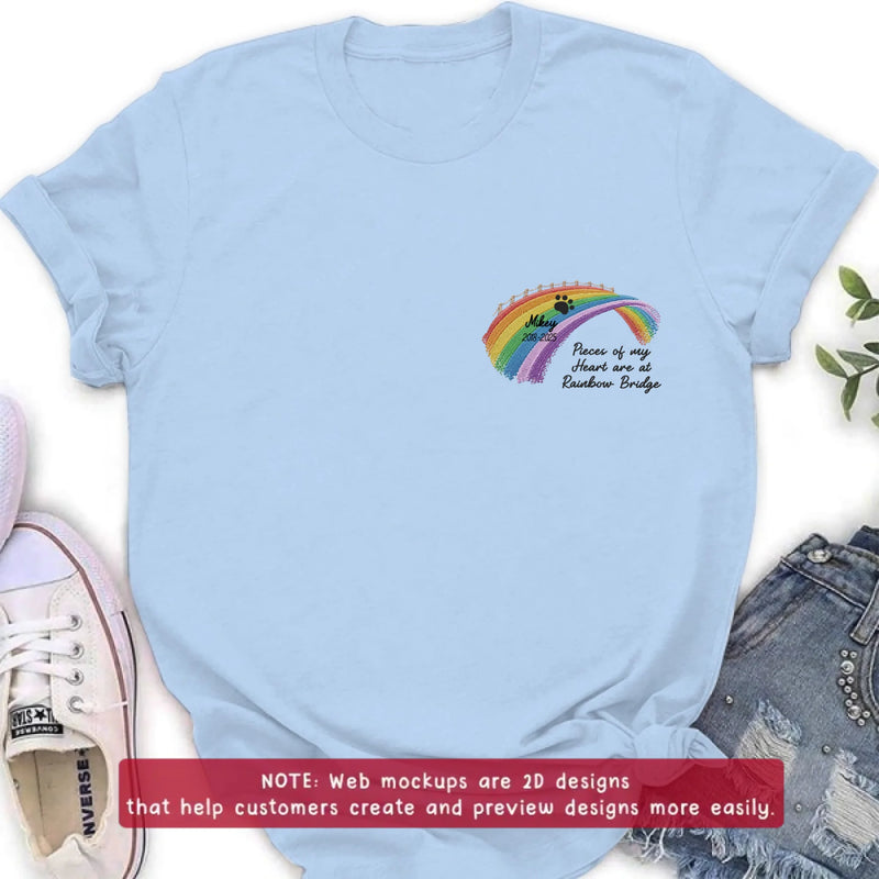 Personalized Rainbow Bridge Pet Memorial Embroidered Shirt/ Hoodie - Pet Loss Remembrance Gift - Up to 5 Pet - Pieces Of My Heart Are At  Rainbow Bridge