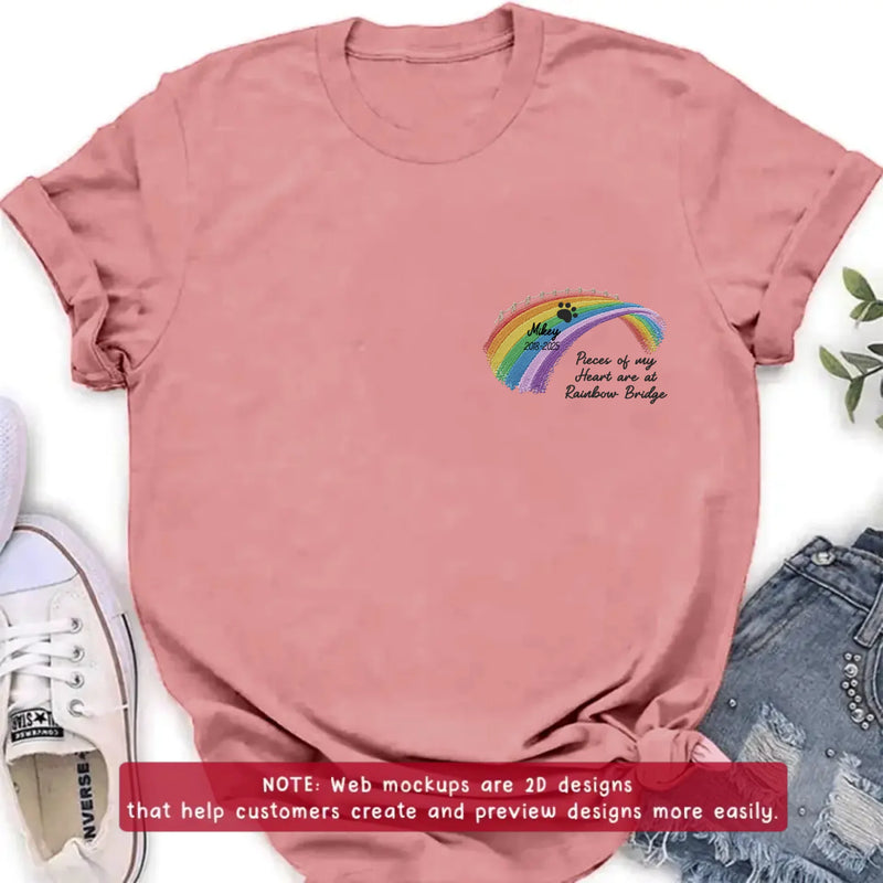 Personalized Rainbow Bridge Pet Memorial Embroidered Shirt/ Hoodie - Pet Loss Remembrance Gift - Up to 5 Pet - Pieces Of My Heart Are At  Rainbow Bridge