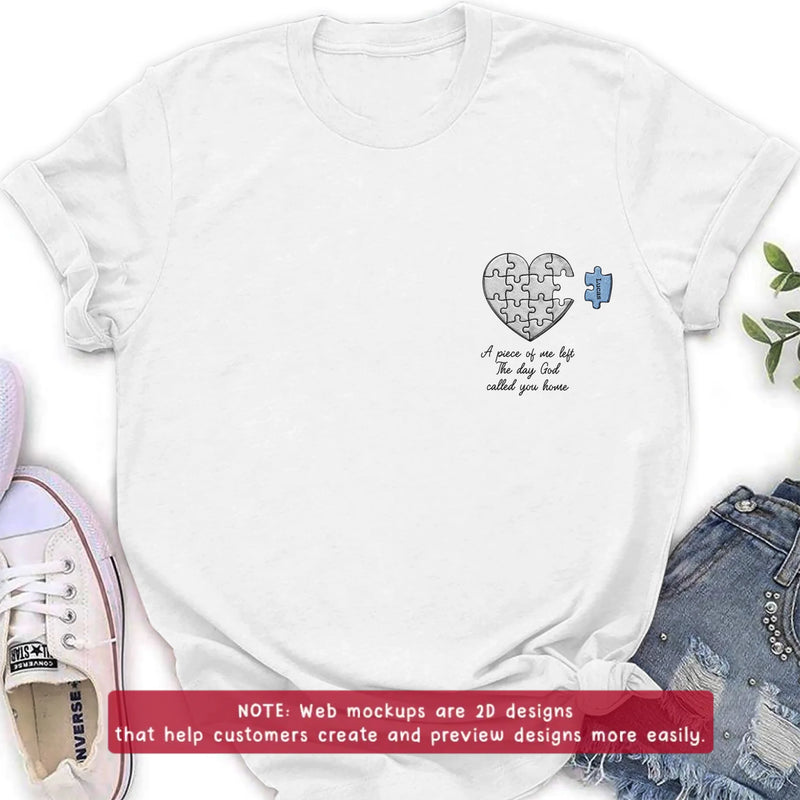 Personalized Memorial Embroidered Shirt/ Hoodie -  Sympathy Gift for Loss of Mom/ Dad - A Piece Of Me Left The Day God Called You Home