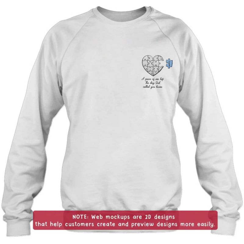 Personalized Memorial Embroidered Shirt/ Hoodie -  Sympathy Gift for Loss of Mom/ Dad - A Piece Of Me Left The Day God Called You Home