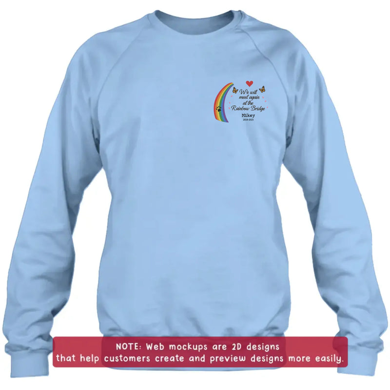 Personalized Rainbow Bridge Dog Memorial Embroidered Shirt/ Hoodie - Pet Loss Remembrance Gift - Up to 5 Pets - We Will Meet Again