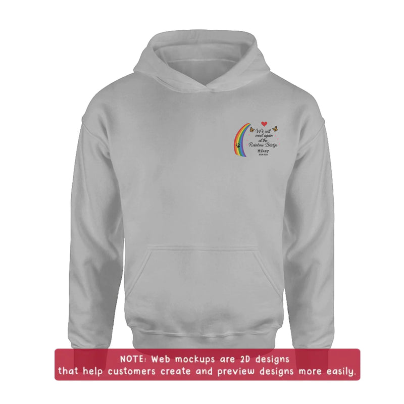 Personalized Rainbow Bridge Dog Memorial Embroidered Shirt/ Hoodie - Pet Loss Remembrance Gift - Up to 5 Pets - We Will Meet Again