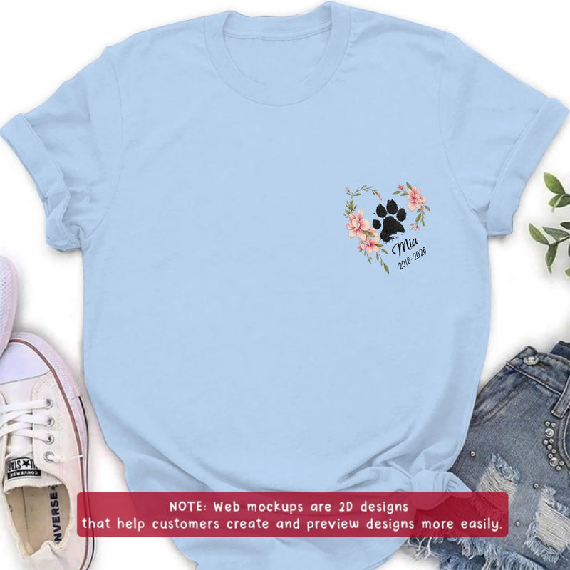Personalized Pet Memorial Embroidered Shirt, Custom Paw Print Floral Wreath T-Shirt, Dog Memorial Gift with Name & Dates, Pet Loss Remembrance