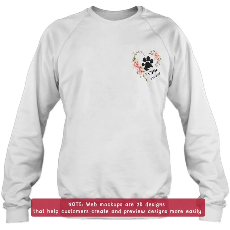 Personalized Pet Memorial Embroidered Shirt, Custom Paw Print Floral Wreath T-Shirt, Dog Memorial Gift with Name & Dates, Pet Loss Remembrance