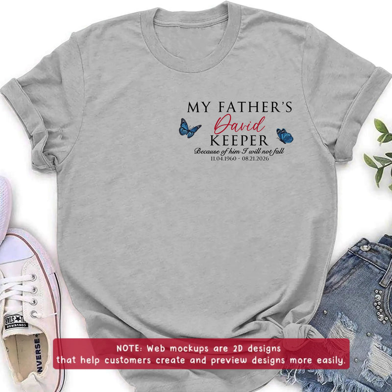 Personalized My Father's Keeper Embroidered Memorial Shirt/ Hoodie - Custom Relationship Title, Name & Memorial Dates, Sympathy Gift for Loss of Loved One