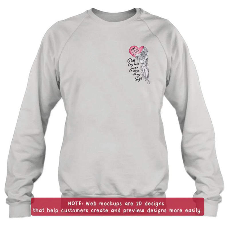 Personalized Memorial Embroidered Shirt/ Hoodie - Half of My Heart Is in Heaven With My Angel - Custom Name & Memorial Dates Sympathy Gift