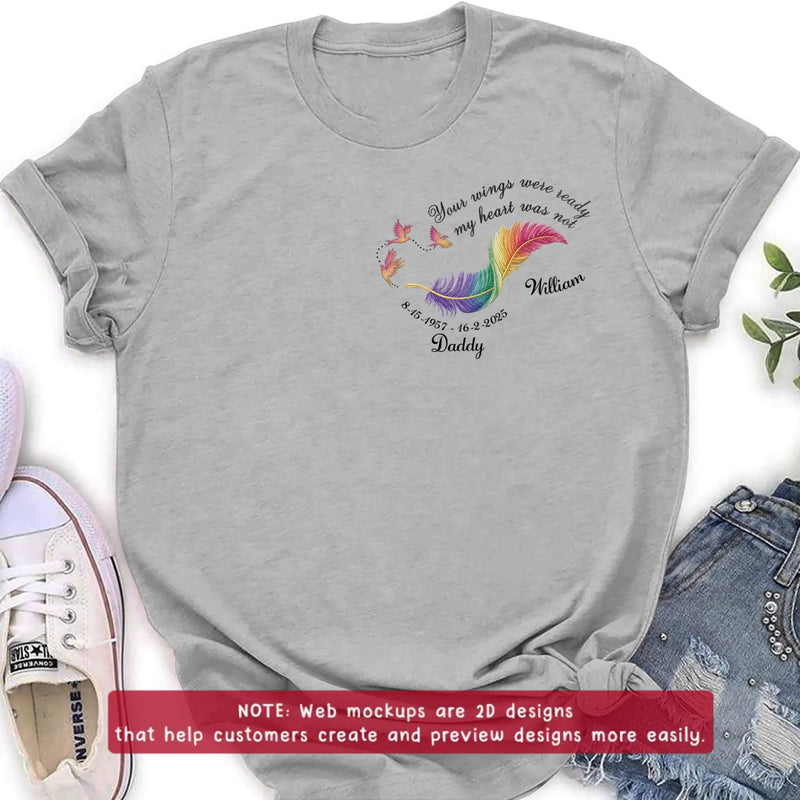 Personalized Memorial Embroidered Shirt/ Hoodie - Your Wings Were Ready But My Heart Was Not -Custom Name & Memorial Dates - Remembrance Shirt for Dad, Mom, Grandma, Grandpa, Loved One