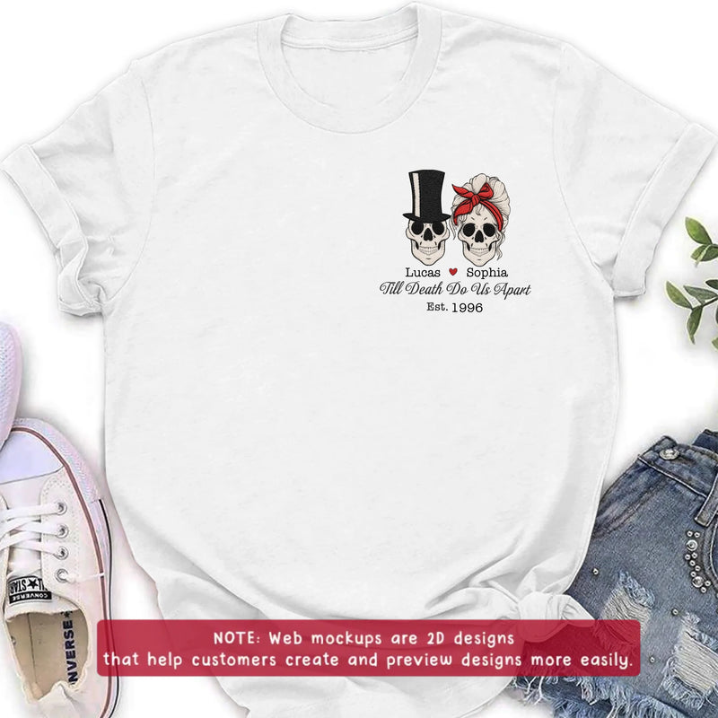Personalized Skull Couple Anniversary Embroidered Shirt/ Hoodie - Wedding Anniversary Gift Idea For Couple - Till Death Do Us Apart