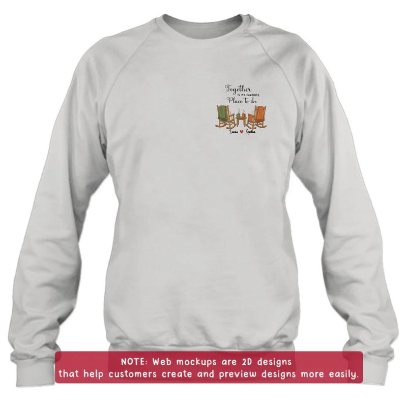 Personalized Old Couple Rocking Chair Embroidered Shirt/ Hoodie - Wedding Anniversary Gift for Husband & Wife - Together Is My Favorite Place To Be