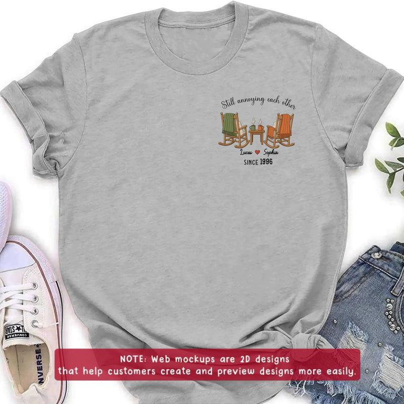 Personalized Old Couple Rocking Chair Embroidered Shirt/ Hoodie - Wedding Anniversary Gift for Husband & Wife - Still Annoying Each Other