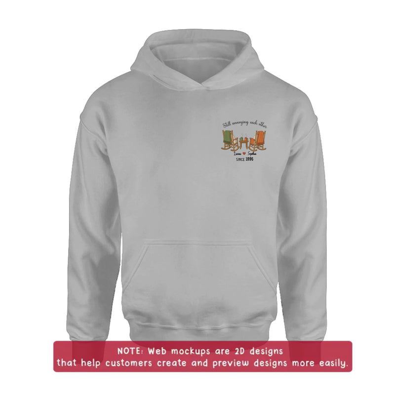 Personalized Old Couple Rocking Chair Embroidered Shirt/ Hoodie - Wedding Anniversary Gift for Husband & Wife - Still Annoying Each Other