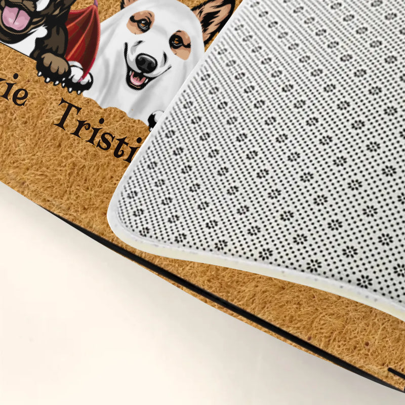 Personalized Dog Doormat - Halloween Welcome Sign - Gift Idea For Dog Lover With Up to 6 Dogs - Go Smudge Yourself