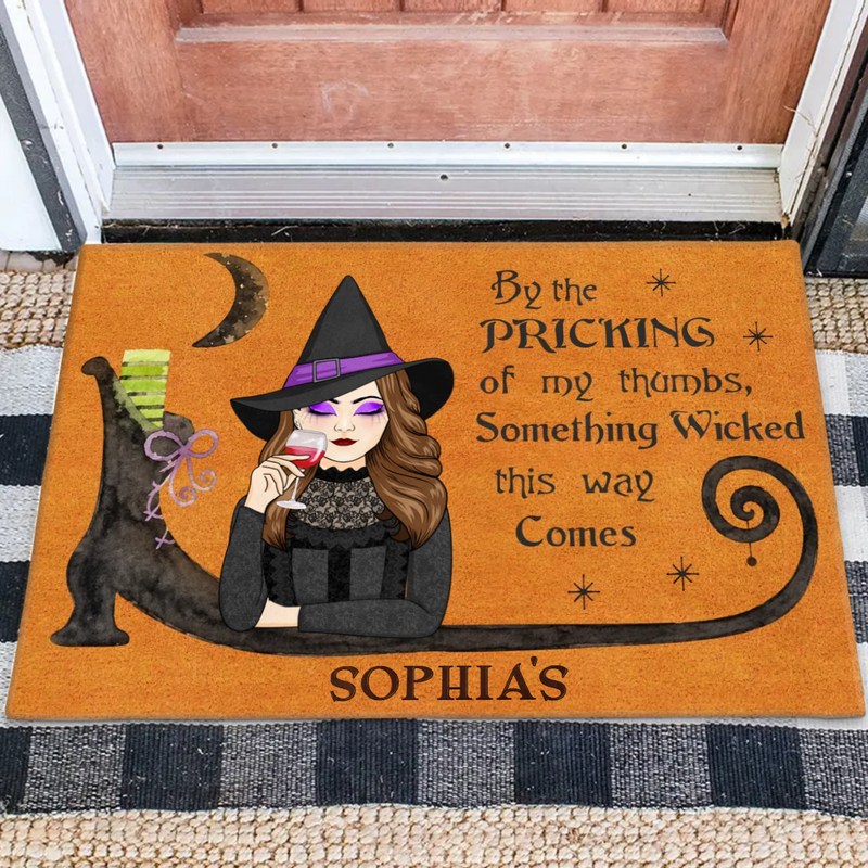 Personalized Witch Doormat - Halloween Gift Idea -  By the Pricking of My Thumbs Something Wicked This Way Comes - Witch Door Mat/ Spooky Porch Decor