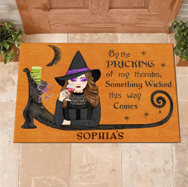 Personalized Witch Doormat - Halloween Gift Idea -  By the Pricking of My Thumbs Something Wicked This Way Comes - Witch Door Mat/ Spooky Porch Decor