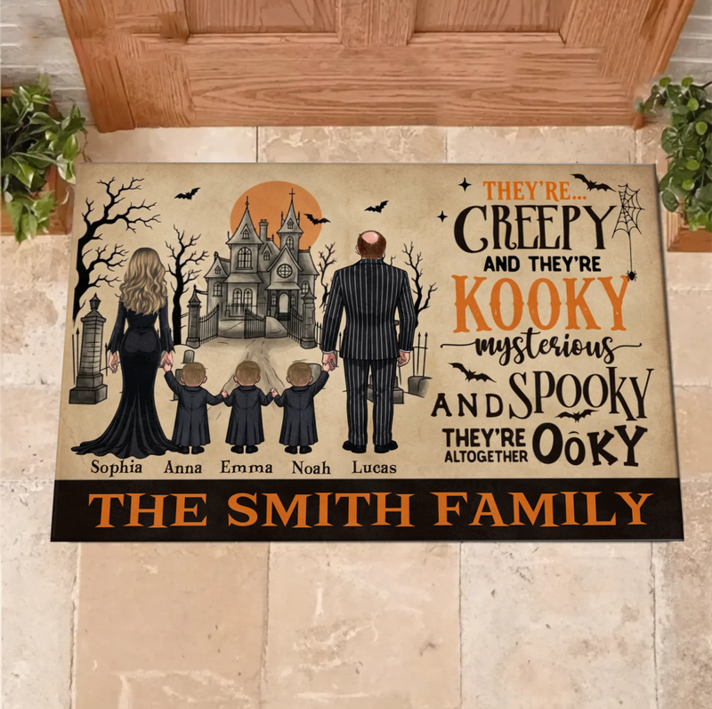 Personalized Creepy Family Doormat - Spooky Front Door Mat - Halloween Gift For Family