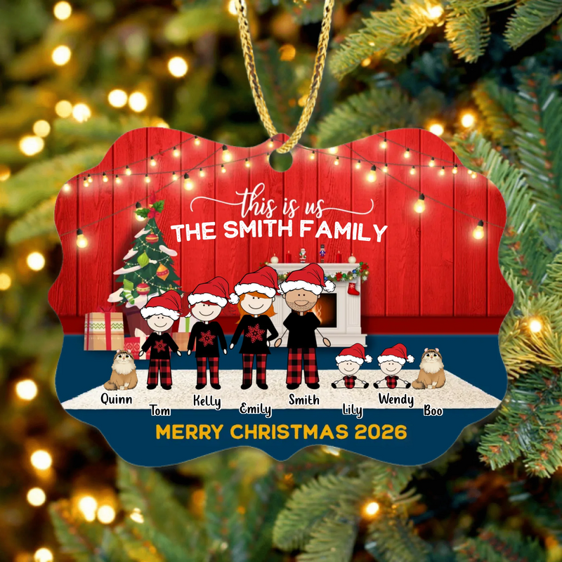 Custom Personalized Family With Kid Christmas Ornament - Christmas Gift Idea For Family/ Dog/Cat Lover - Upto 4 Kids And 3 Pets - This Is Us Merry Christmas 2026