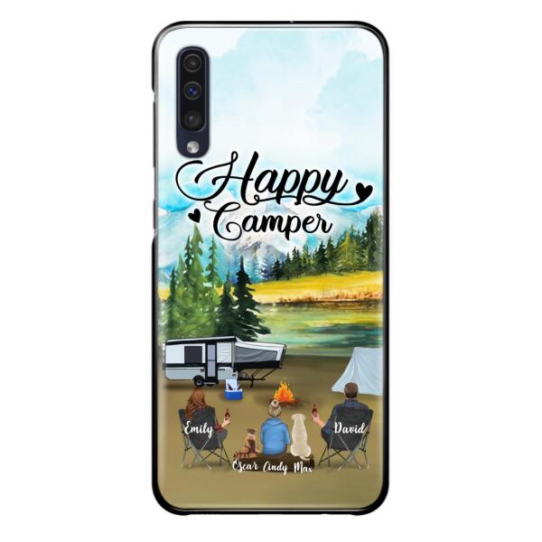 Personalized Camping Phone Case - Parents With 1 Kids And 2 Pets - Best Gift For Family - Happy Camper