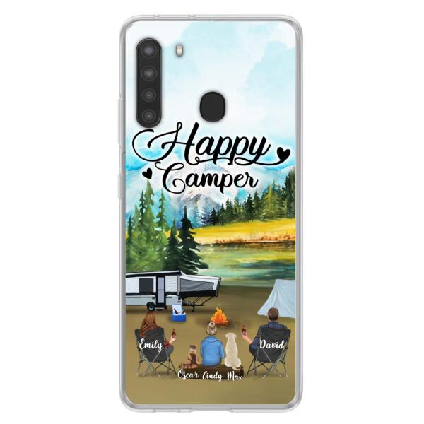 Personalized Camping Phone Case - Parents With 1 Kids And 2 Pets - Best Gift For Family - Happy Camper