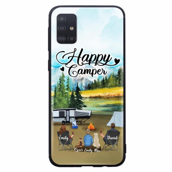 Personalized Camping Phone Case - Parents With 1 Kids And 2 Pets - Best Gift For Family - Happy Camper