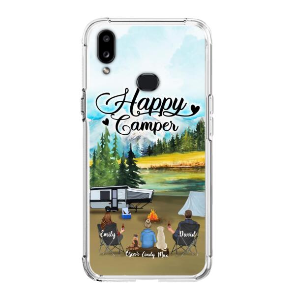 Personalized Camping Phone Case - Parents With 1 Kids And 2 Pets - Best Gift For Family - Happy Camper