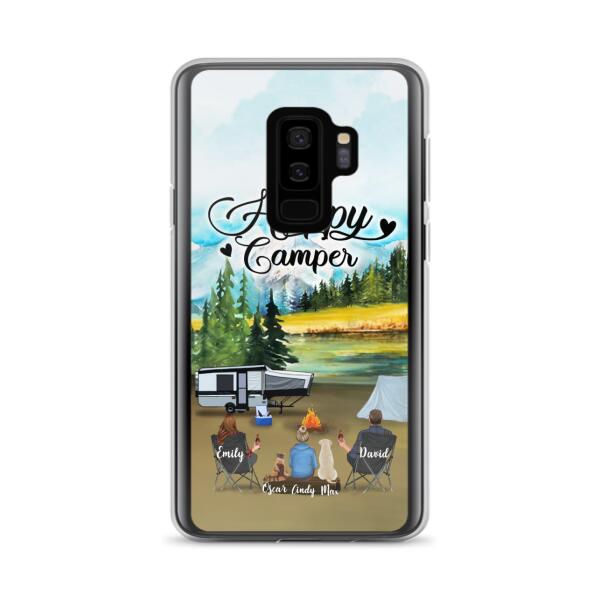 Personalized Camping Phone Case - Parents With 1 Kids And 2 Pets - Best Gift For Family - Happy Camper