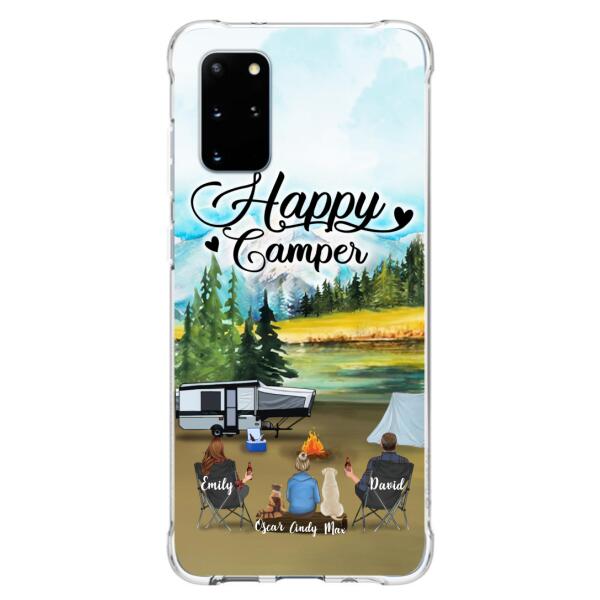 Personalized Camping Phone Case - Parents With 1 Kids And 2 Pets - Best Gift For Family - Happy Camper