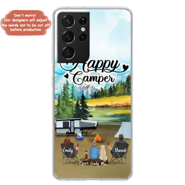 Personalized Camping Phone Case - Parents With 1 Kids And 2 Pets - Best Gift For Family - Happy Camper