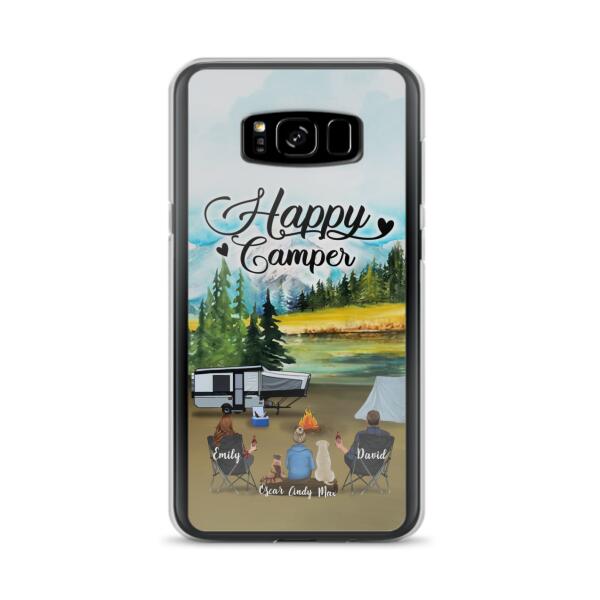 Personalized Camping Phone Case - Parents With 1 Kids And 2 Pets - Best Gift For Family - Happy Camper