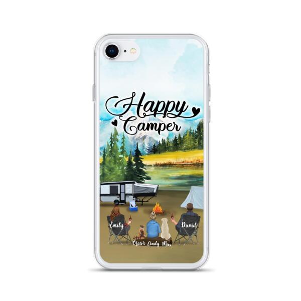 Personalized Camping Phone Case - Parents With 1 Kids And 2 Pets - Best Gift For Family - Happy Camper