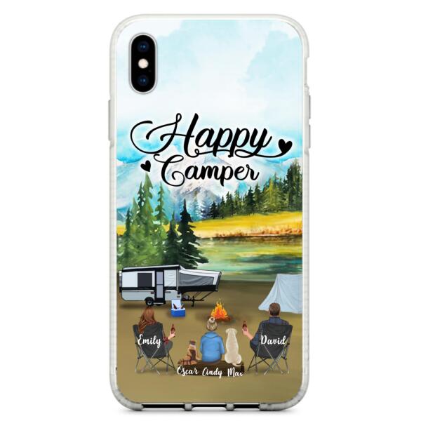 Personalized Camping Phone Case - Parents With 1 Kids And 2 Pets - Best Gift For Family - Happy Camper
