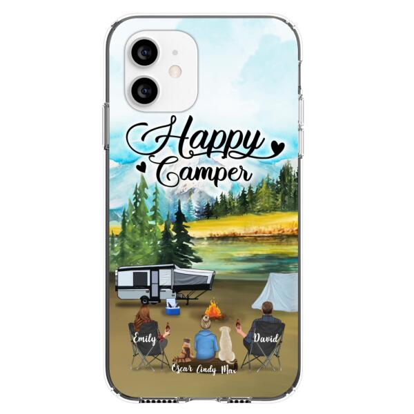 Personalized Camping Phone Case - Parents With 1 Kids And 2 Pets - Best Gift For Family - Happy Camper