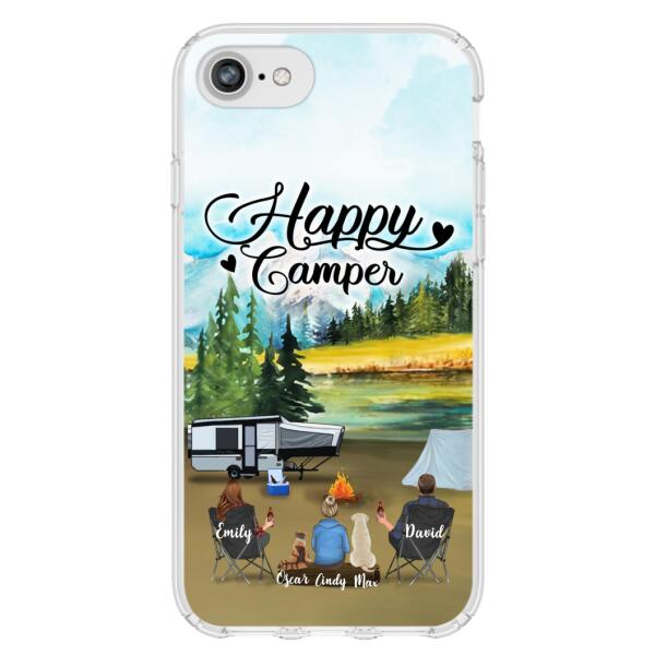 Personalized Camping Phone Case - Parents With 1 Kids And 2 Pets - Best Gift For Family - Happy Camper