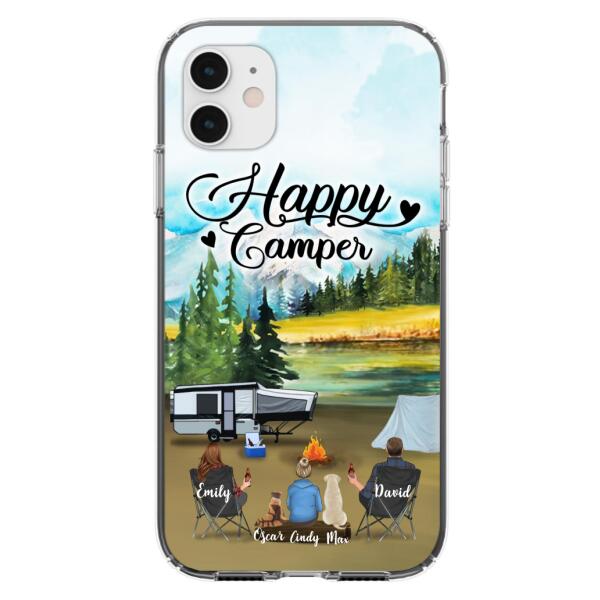 Personalized Camping Phone Case - Parents With 1 Kids And 2 Pets - Best Gift For Family - Happy Camper