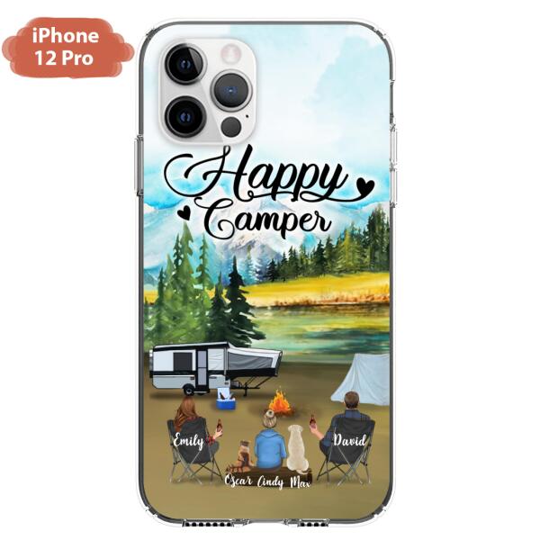 Personalized Camping Phone Case - Parents With 1 Kids And 2 Pets - Best Gift For Family - Happy Camper