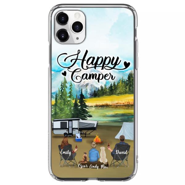 Personalized Camping Phone Case - Parents With 1 Kids And 2 Pets - Best Gift For Family - Happy Camper