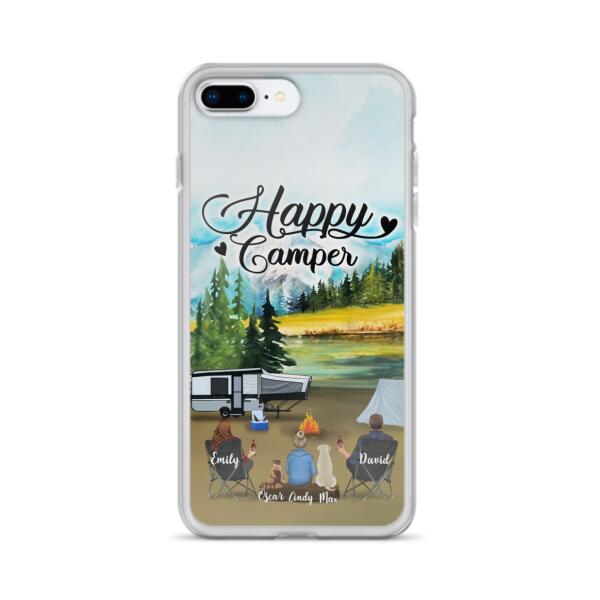 Personalized Camping Phone Case - Parents With 1 Kids And 2 Pets - Best Gift For Family - Happy Camper