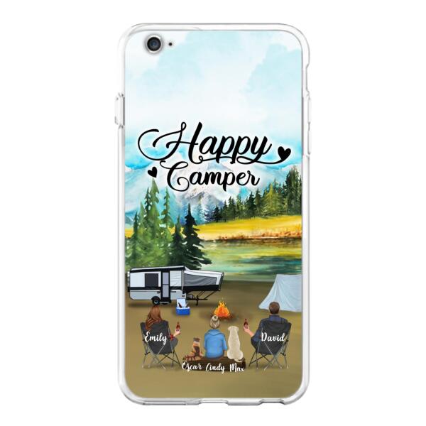 Personalized Camping Phone Case - Parents With 1 Kids And 2 Pets - Best Gift For Family - Happy Camper